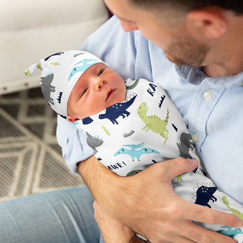 Mod Dinosaur Blue And Green Collection Baby Cocoon and Beanie Hat - 2 Piece Set - alt image 2