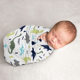Mod Dinosaur Blue And Green Collection Baby Swaddle Blanket