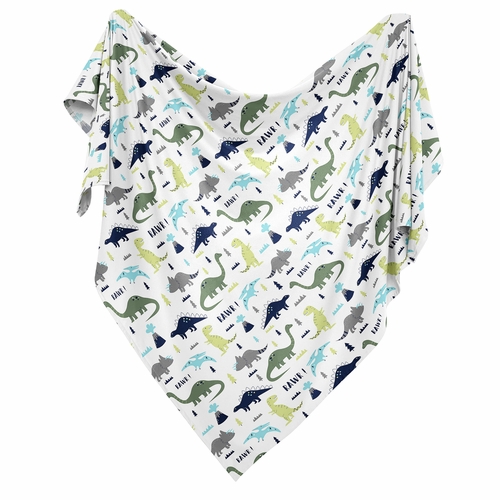 Mod Dinosaur Blue And Green Collection Baby Swaddle Blanket - alt image 1