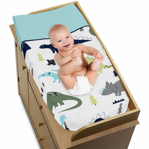 Mod Dinosaur Blue and Green Collection Changing Pad Cover - alt image 2