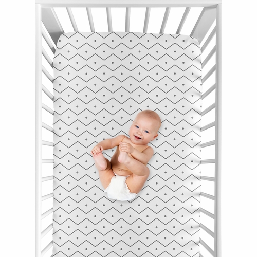 Mod Dinosaur Blue and Green Collection Crib Sheet - Grey Chevron Prehistoric Print - alt image 3