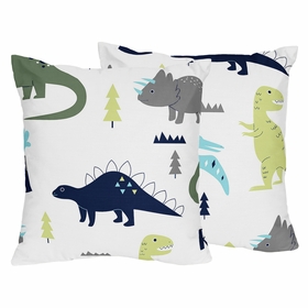 Mod Dinosaur Blue and Green Collection Decorative Accent Throw Pillows - Set of 2