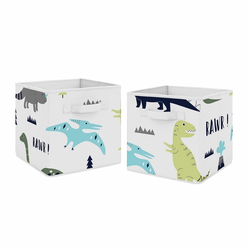 Mod Dinosaur Blue And Green Collection Foldable Fabric Storage Bins - Dinosaurs Print