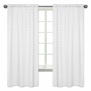 Mod Dinosaur Blue and Green Collection Grey Chevron Prehistoric Print Window Panels - Set of 2