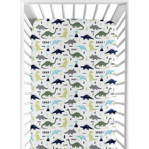 Mod Dinosaur Blue And Green Collection Jersey Knit Crib Sheet