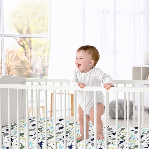 Mod Dinosaur Blue And Green Collection Jersey Knit Crib Sheet - alt image 1