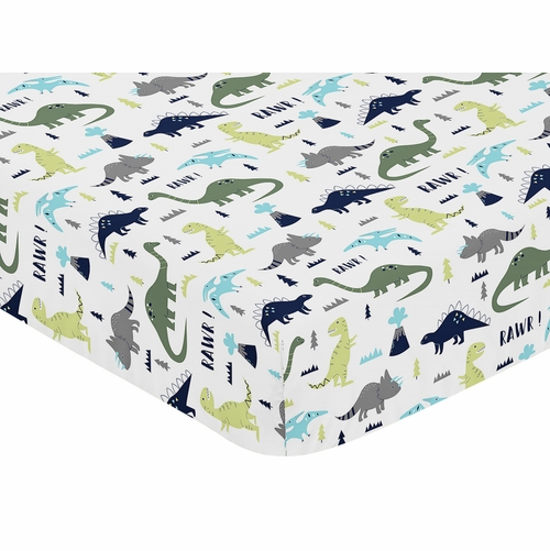 Mod Dinosaur Blue And Green Collection Jersey Knit Crib Sheet - alt image 2