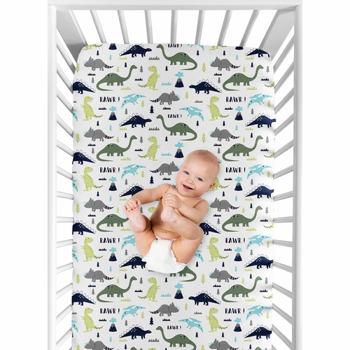 Mod Dinosaur Blue And Green Collection Jersey Knit Crib Sheet - alt image 3