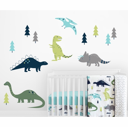 Mod Dinosaur Blue and Green Collection Large Wall Mural Decals Stickers - Set of 2 Sheets