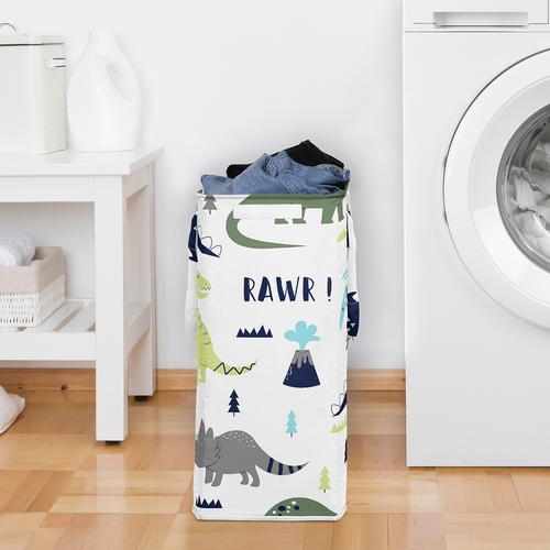 Mod Dinosaur Blue and Green Collection Laundry Hamper with Handles - alt image 2