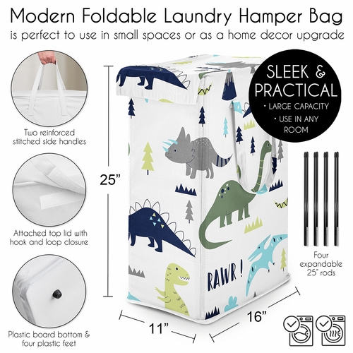 Mod Dinosaur Blue and Green Collection Laundry Hamper with Handles - alt image 4