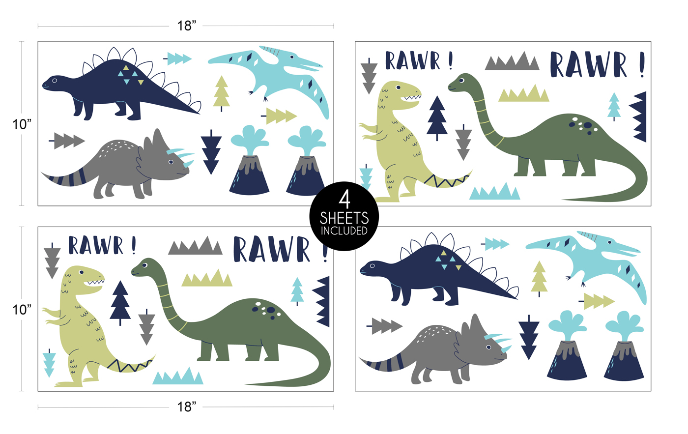 Mod Dinosaur Blue and Green Collection Peel and Stick Wall Decal