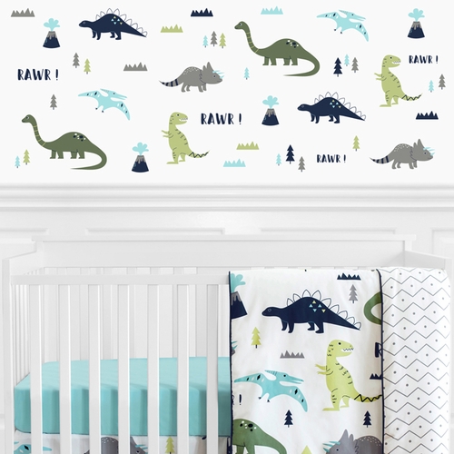 Mod Dinosaur Blue and Green Collection Peel and Stick Wall Decal Stickers - Set of 4 Sheets