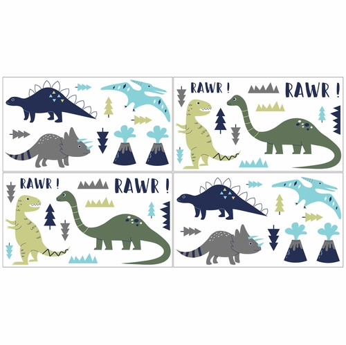 Mod Dinosaur Blue and Green Collection Peel and Stick Wall Decal Stickers - Set of 4 Sheets - alt image 1