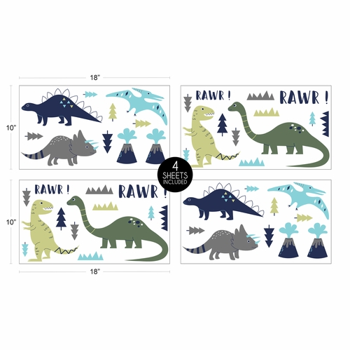 Mod Dinosaur Blue and Green Collection Peel and Stick Wall Decal Stickers - Set of 4 Sheets - alt image 3