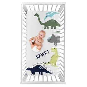 Mod Dinosaur Blue and Green Collection Photo Op Crib Sheet