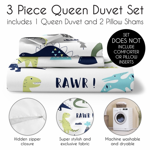 Mod Dinosaur Blue and Green Collection Queen Duvet Cover Bedding Set - alt image 2