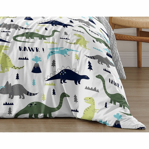 Mod Dinosaur Blue and Green Collection Queen Duvet Cover Bedding Set - alt image 5