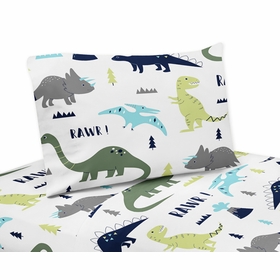 Mod Dinosaur Blue and Green Collection Queen Sheet Set