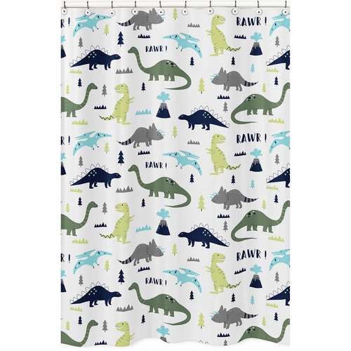 Mod Dinosaur Blue and Green Collection Shower Curtain
