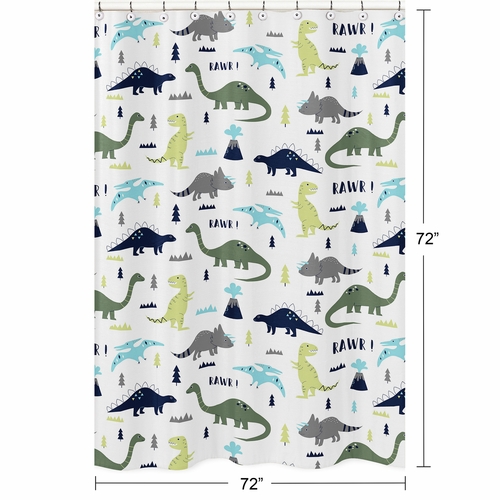 Mod Dinosaur Blue and Green Collection Shower Curtain - alt image 4