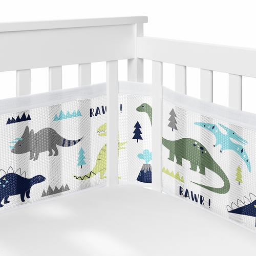 Mod Dinosaur Blue and Green Collection Sweet Jojo Designs 6 Piece Crib Bedding + BreathableBaby Breathable Mesh Liner - alt image 2