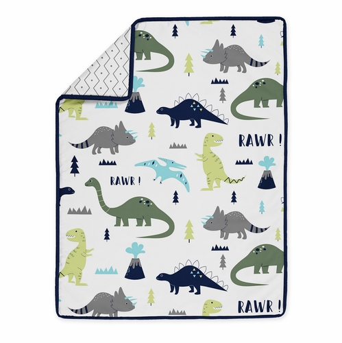 Mod Dinosaur Blue and Green Collection Sweet Jojo Designs 6 Piece Crib Bedding + BreathableBaby Breathable Mesh Liner - alt image 3