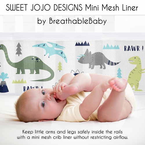 Mod Dinosaur Blue and Green Collection Sweet Jojo Designs + BreathableBaby Breathable Mini Mesh Crib Liner - alt image 2