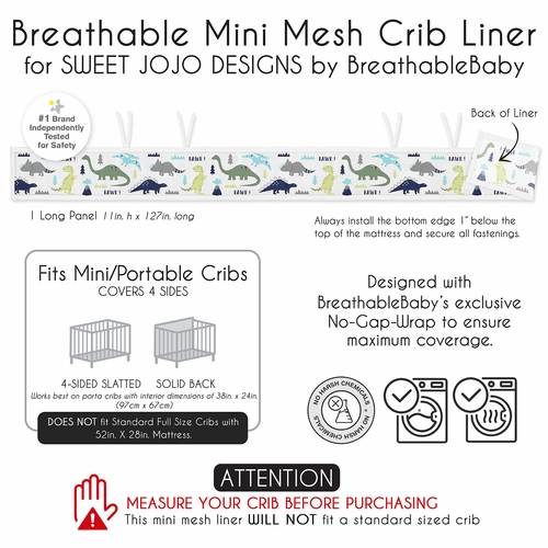 Mod Dinosaur Blue and Green Collection Sweet Jojo Designs + BreathableBaby Breathable Mini Mesh Crib Liner - alt image 5