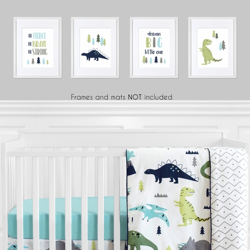Mod Dinosaur Blue and Green Collection Wall Art Prints - Set of 4 - alt image 1