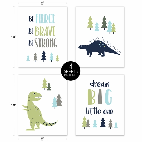 Mod Dinosaur Blue and Green Collection Wall Art Prints - Set of 4 - alt image 4