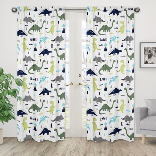 Mod Dinosaur Blue and Green Collection Window Panels - Set of 2 - alt image 1