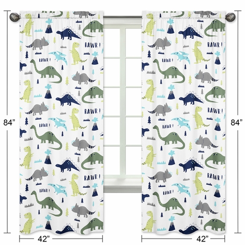 Mod Dinosaur Blue and Green Collection Window Panels - Set of 2 - alt image 4