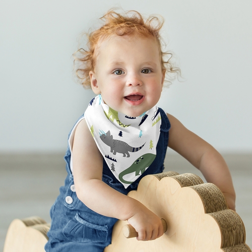 Mod Dinosaur Blue and Green Fabric Bandana Baby Bibs - 3 Pack Set - alt image 3