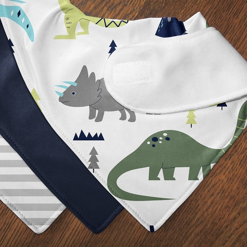 Mod Dinosaur Blue and Green Fabric Bandana Baby Bibs - 3 Pack Set - alt image 4