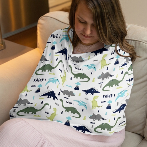 Mod Dinosaur Blue and Green Multi Use Baby Car Seat and Nursing Cover - alt image 1