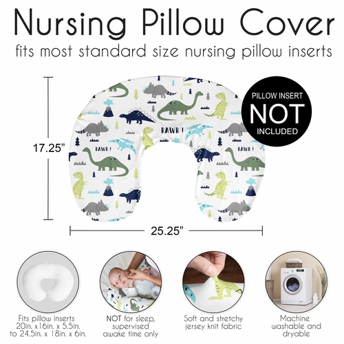 Mod Dinosaur Blue and Green Nursing Breastfeeding Pillow Cover - alt image 5