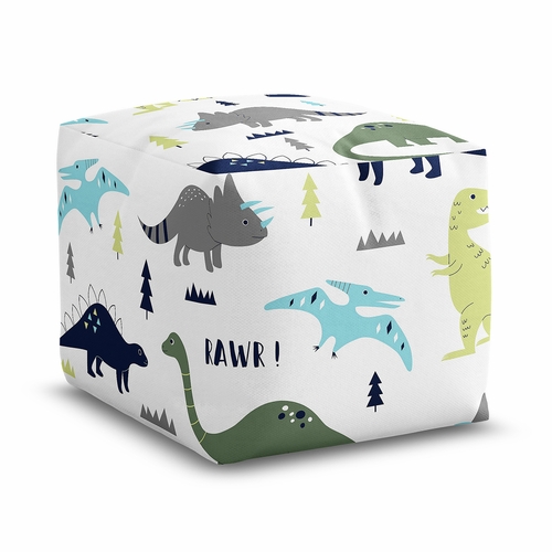Mod Dinosaur Blue and Green Ottoman Pouf Cover