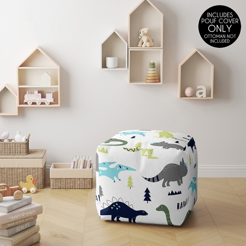 Mod Dinosaur Blue and Green Ottoman Pouf Cover - alt image 1