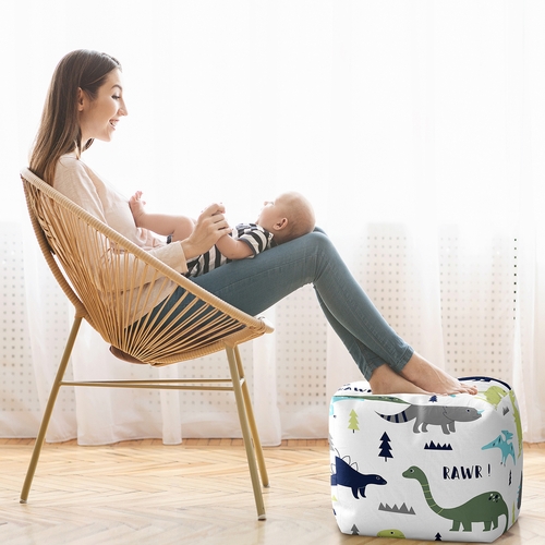 Mod Dinosaur Blue and Green Ottoman Pouf Cover - alt image 2
