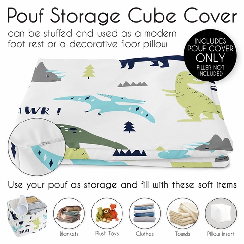 Mod Dinosaur Blue and Green Ottoman Pouf Cover - alt image 4