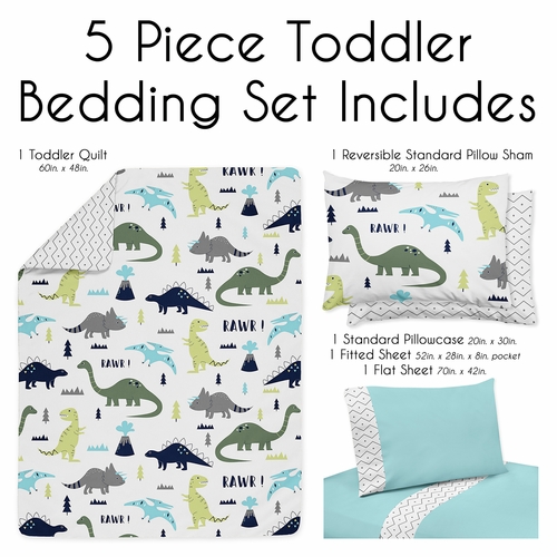 Mod Dinosaur Blue and Green Toddler Bedding Collection - alt image 2