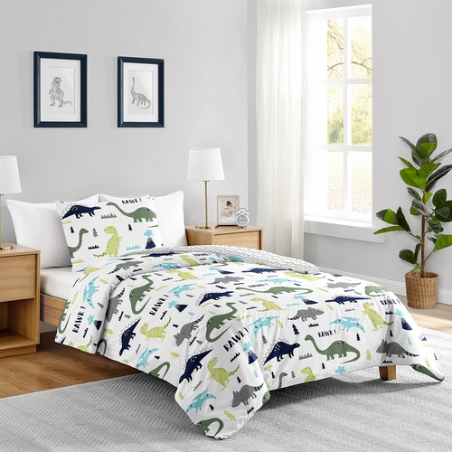 Mod Dinosaur Blue and Green Twin Bedding Collection - alt image 1