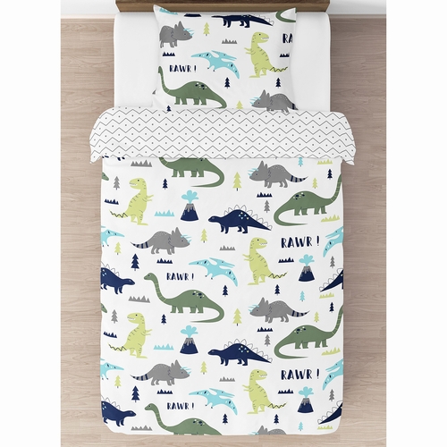 Mod Dinosaur Blue and Green Twin Bedding Collection - alt image 2