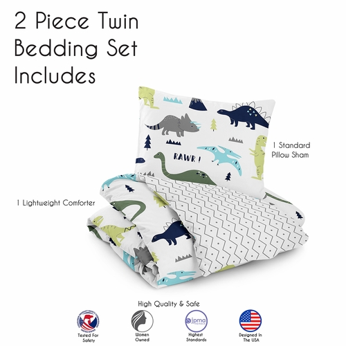Mod Dinosaur Blue and Green Twin Bedding Collection - alt image 4