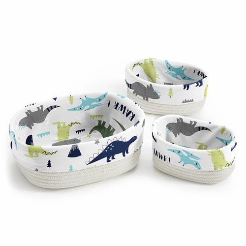 Mod Dinosaur Blue and Green Woven Storage Basket Set
