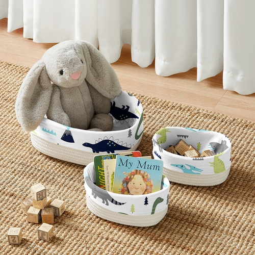 Mod Dinosaur Blue and Green Woven Storage Basket Set - alt image 2