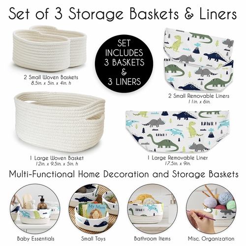Mod Dinosaur Blue and Green Woven Storage Basket Set - alt image 4