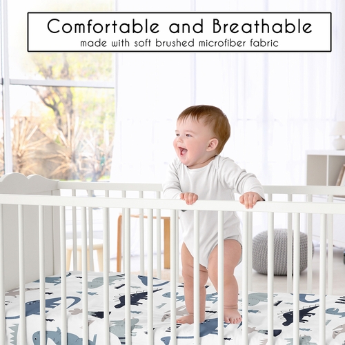 Mod Dinosaur Navy Blue and Grey Collection Crib Sheet - alt image 1