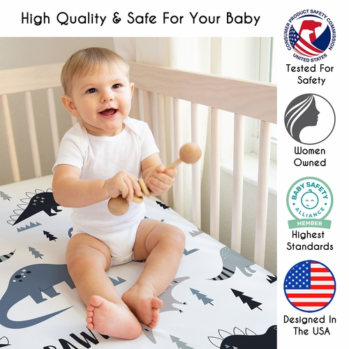 Mod Dinosaur Navy Blue and Grey Collection Crib Sheet - alt image 2